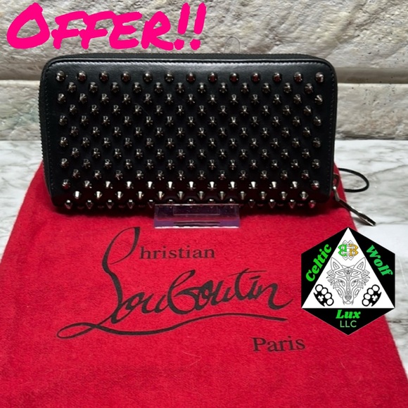 Christian Louboutin Panettone Spikes, Long Wallet Black with Silver Spikes VGUC - Picture 1 of 16